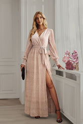 Bright Silk Diamond Lantern Sleeve Maxi Dress